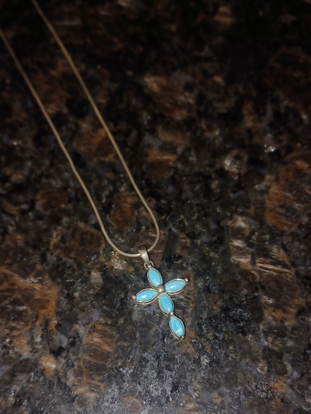 Vintage 925 Sterling Silver Turquoise Cross Pendant & 925 Italian Snake Chain 18